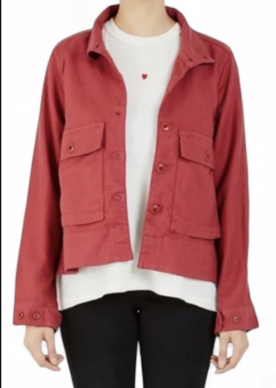 The Great The Swingy Jacket Utility Jacket Burgandy Red Size 0 Cotton Linen